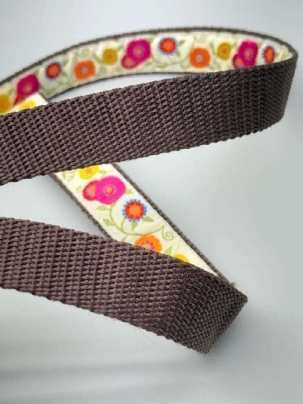 Floral Dog Collar and Leash Set - Brown with Pink & Orange Flowers